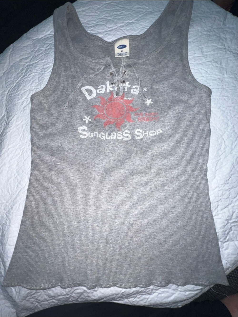 Old Navy Women’s Gray Ribbed Tank Top with Sun Graphic Sz M